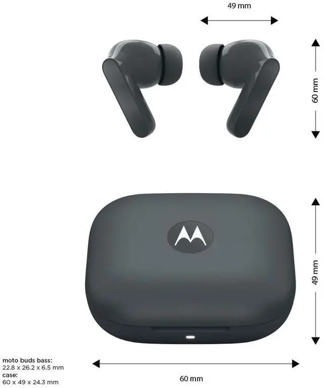 Alt view image 6 of 7 - Moto Buds Bass XT2443-1 Dynamic ANC, Triple Microphone Array, Bluetooth 5.3, IP54 Water & Dust Resistant, Dolby Atmos Audio (Pantone Dark Shadow)