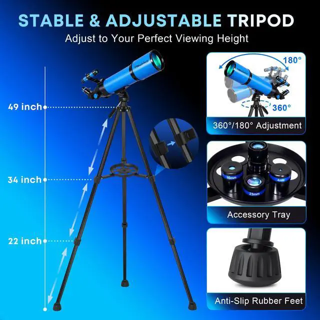 Alt view image 6 of 7 - Telescope for Adults & Kids, 80mm Aperture 600mm High Powered Telescope for Astronomy Beginners - Refractor Telescopes with AZ Tripod, Phone Adapter and Portable Bag for Moon Observation
