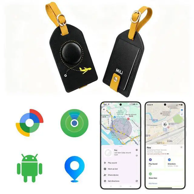 Main image of Smart Bluetooth Luggage Tracker Tag for iOS & Android | Works with Apple Find My & Google Find Hub, Anti-Lost Leather Travel Locator for Suitcase, Backpack, Black