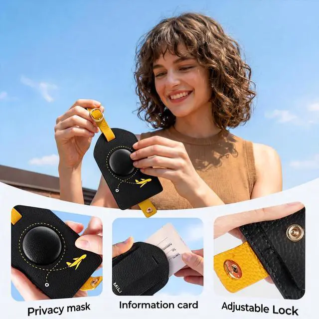 Alt view image 3 of 7 - Smart Bluetooth Luggage Tracker Tag for iOS & Android | Works with Apple Find My & Google Find Hub, Anti-Lost Leather Travel Locator for Suitcase, Backpack, Black