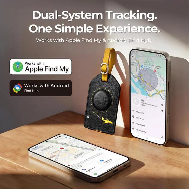 Alt view image 4 of 7 - Smart Bluetooth Luggage Tracker Tag for iOS & Android | Works with Apple Find My & Google Find Hub, Anti-Lost Leather Travel Locator for Suitcase, Backpack, Black