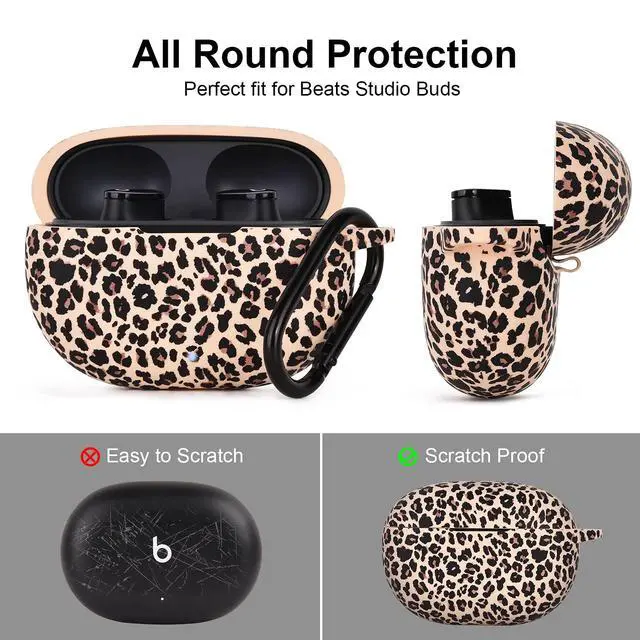 Alt view image 4 of 7 - Case for Beats Studio Buds/Beats Studio Buds Plus Case Cover 2021/2023 Silicone Floral Printed Protective Beats Studio Buds Earbuds Headphones Case Cover Skin with Keychain (Khaki/Leopard)