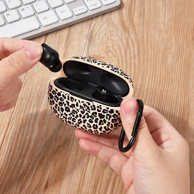 Alt view image 6 of 7 - Case for Beats Studio Buds/Beats Studio Buds Plus Case Cover 2021/2023 Silicone Floral Printed Protective Beats Studio Buds Earbuds Headphones Case Cover Skin with Keychain (Khaki/Leopard)