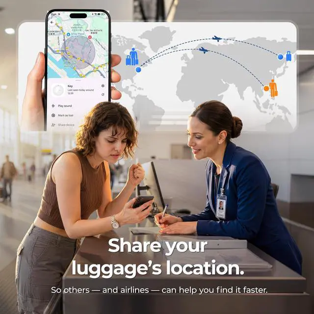 Alt view image 5 of 7 - Smart Bluetooth Luggage Tracker Tag for iOS & Android | Works with Apple Find My & Google Find Hub, Anti-Lost Leather Travel Locator for Suitcase, Backpack, Black