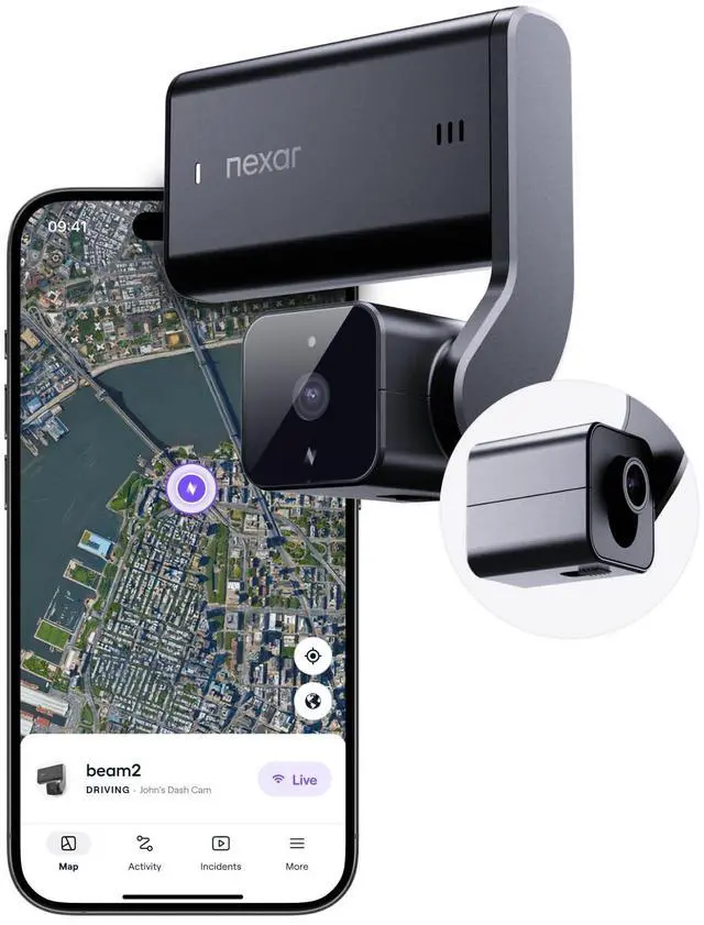 Main image of beam2 Dash Cam - 2K QHD LTE Connected Unlimited Cloud Storage Live Streaming Parking Mode Night Vision - Front & Cabin Cam - Includes $25 OBD Kit for Continuous Power (128GB Internal Storage)
