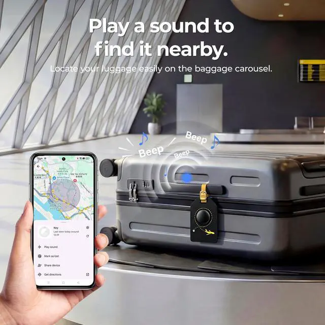 Alt view image 7 of 7 - Smart Bluetooth Luggage Tracker Tag for iOS & Android | Works with Apple Find My & Google Find Hub, Anti-Lost Leather Travel Locator for Suitcase, Backpack, Black