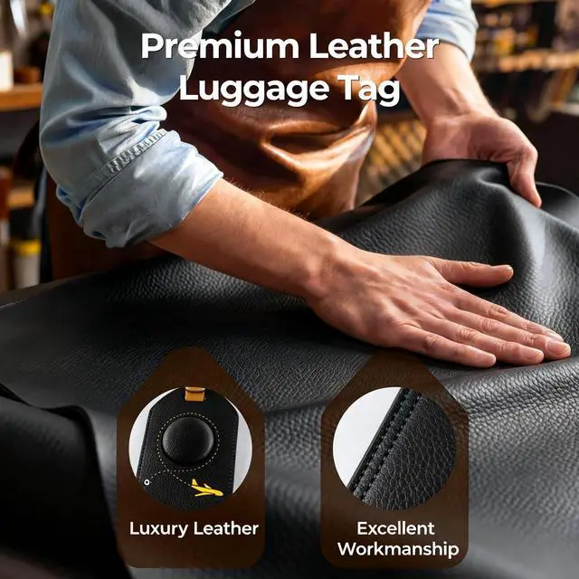 Alt view image 6 of 7 - Smart Bluetooth Luggage Tracker Tag for iOS & Android | Works with Apple Find My & Google Find Hub, Anti-Lost Leather Travel Locator for Suitcase, Backpack, Black