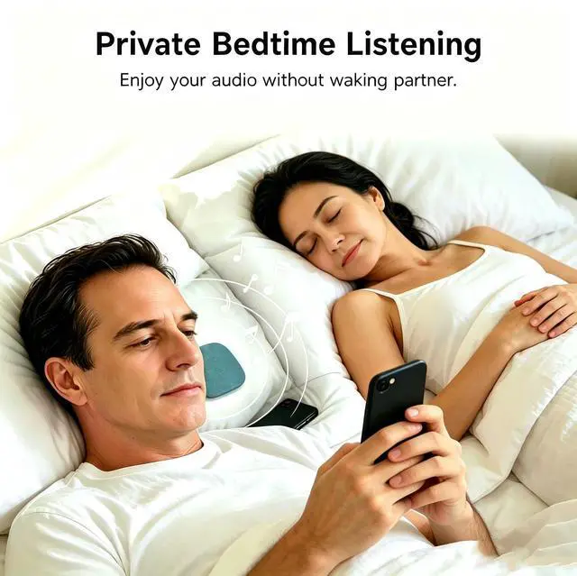 Alt view image 4 of 6 - Under Pillow Sleep Speaker, Flat Bluetooth Pillow Speaker for Sleeping | Material: Plastic & woven fabric. Use: Bone conduction audio for bedtime relaxation, side sleepers, and masking noise