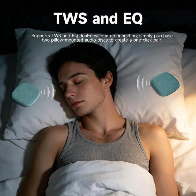 Alt view image 6 of 6 - Under Pillow Sleep Speaker, Flat Bluetooth Pillow Speaker for Sleeping | Material: Plastic & woven fabric. Use: Bone conduction audio for bedtime relaxation, side sleepers, and masking noise