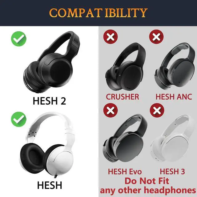 Alt view image 2 of 7 - Earpads for Skullcandy Hesh/Hesh2 Headphones - Black | Not Fit Hesh 3/Hesh ANC/Hesh Evo Headphones
