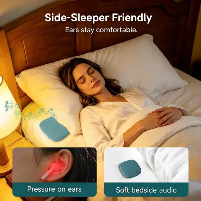 Alt view image 5 of 6 - Under Pillow Sleep Speaker, Flat Bluetooth Pillow Speaker for Sleeping | Material: Plastic & woven fabric. Use: Bone conduction audio for bedtime relaxation, side sleepers, and masking noise