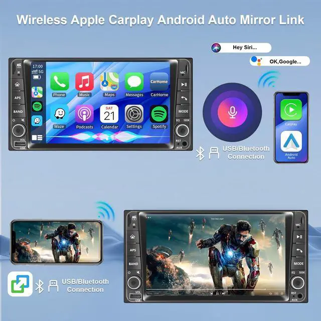 Alt view image 4 of 7 - Plug&Play Car Radio for Toyota 4Runner 2003-2009,for Tundra 2003-2006, for Sequoia 2003-20077 Inch IPS Touch Screen with Wireless CarPlay&Android Auto&Mirror Link Bluetooth AM/FM Backup Camera