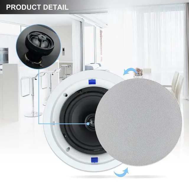 Alt view image 4 of 6 - 6.5'' 640Watts 2-Way Bluetooth Ceiling Speakers Package Great for Home Theater System, Living Room,Office,Flush Mount Wired(4 Speakers)