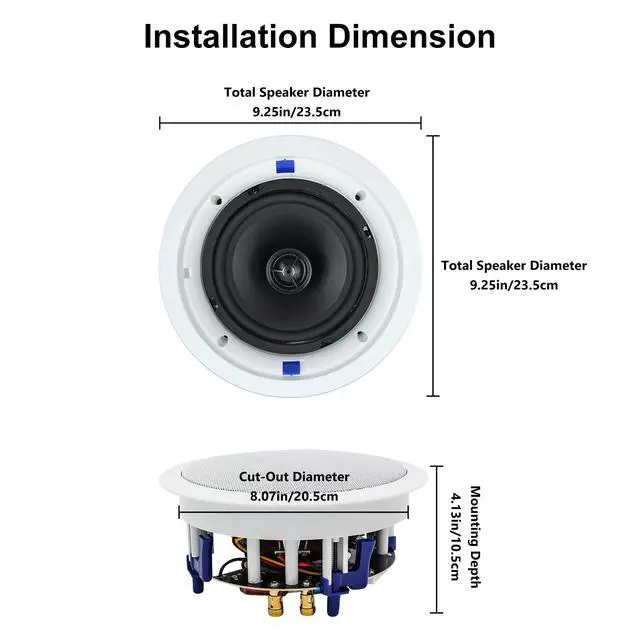 Alt view image 3 of 6 - 6.5'' 640Watts 2-Way Bluetooth Ceiling Speakers Package Great for Home Theater System, Living Room,Office,Flush Mount Wired(4 Speakers)