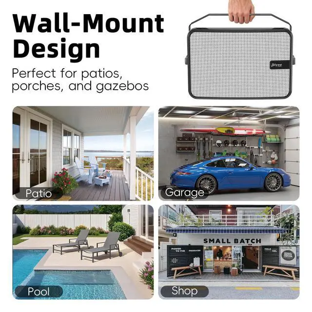 Alt view image 6 of 7 - 600W Outdoor Bluetooth Speakers, Wireless Sync Between Speakers, Powerful Bass, Wall Mount for Patio, Porch, Gazebo, Garage, 2-Pack, White(MZ-658)