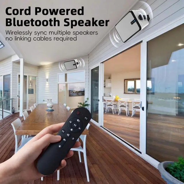 Alt view image 2 of 7 - 600W Outdoor Bluetooth Speakers, Wireless Sync Between Speakers, Powerful Bass, Wall Mount for Patio, Porch, Gazebo, Garage, 2-Pack, White(MZ-658)