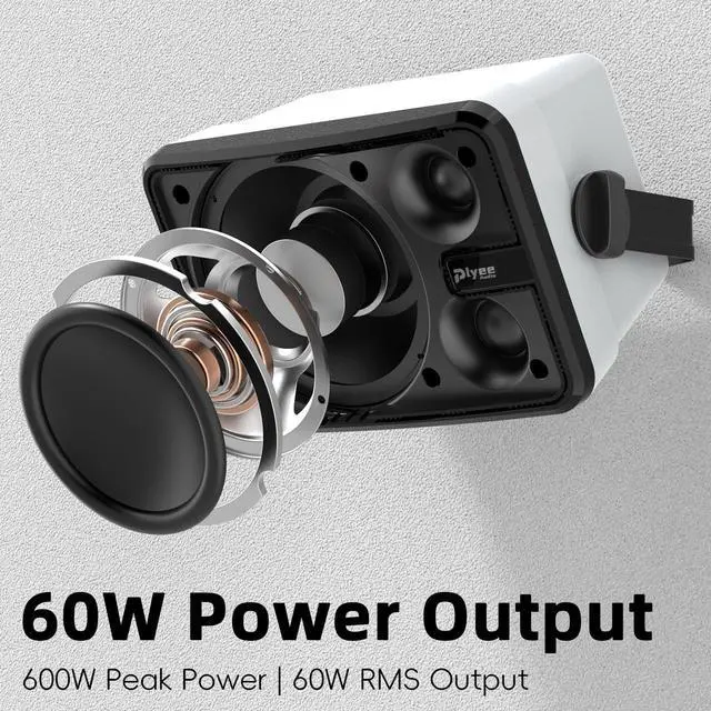 Alt view image 3 of 7 - 600W Outdoor Bluetooth Speakers, Wireless Sync Between Speakers, Powerful Bass, Wall Mount for Patio, Porch, Gazebo, Garage, 2-Pack, White(MZ-658)