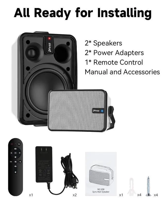 Alt view image 7 of 7 - 600W Outdoor Bluetooth Speakers, Wireless Sync Between Speakers, Powerful Bass, Wall Mount for Patio, Porch, Gazebo, Garage, 2-Pack, White(MZ-658)