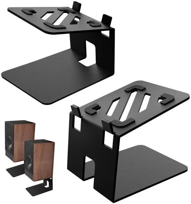 Main image of Desktop Speaker Stands,Metal with Vibration Pads,30 Lbs,Black | Desktop Stands with Vibration-Absorbing Pads and 7° Incline.Supports Up to 30 lbs.Fits Bookshelf and Studio Monitors.1 pair
