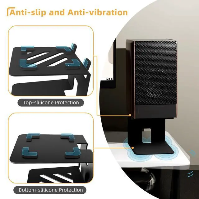 Alt view image 5 of 7 - Desktop Speaker Stands,Metal with Vibration Pads,30 Lbs,Black | Desktop Stands with Vibration-Absorbing Pads and 7° Incline.Supports Up to 30 lbs.Fits Bookshelf and Studio Monitors.1 pair