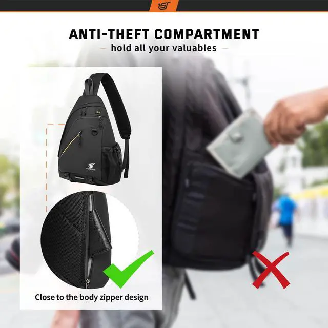 Alt view image 3 of 6 - Sling Laptop Bag (Up to 13 Inch) - 18L Crossbody Sling Backpack Travel Shoulder Bag Hiking Daypack for Men Women(Black)
