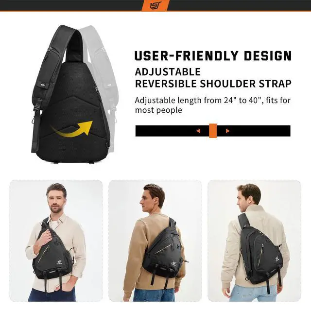 Alt view image 6 of 6 - Sling Laptop Bag (Up to 13 Inch) - 18L Crossbody Sling Backpack Travel Shoulder Bag Hiking Daypack for Men Women(Black)