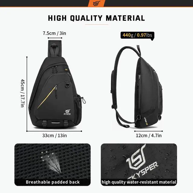 Alt view image 4 of 6 - Sling Laptop Bag (Up to 13 Inch) - 18L Crossbody Sling Backpack Travel Shoulder Bag Hiking Daypack for Men Women(Black)
