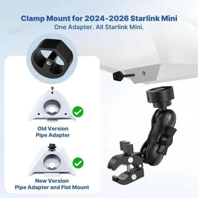 Alt view image 3 of 7 - for Starlink Mini Mount 2026/2025 New Upgraded and 2024 Pipe Adapter | Starlink Mini Clamp Mount for Car, RV, Yacht, Pole, Roof Rack, Camper, Universal Pipe Adapters & 1.5" Bigger Ball Head