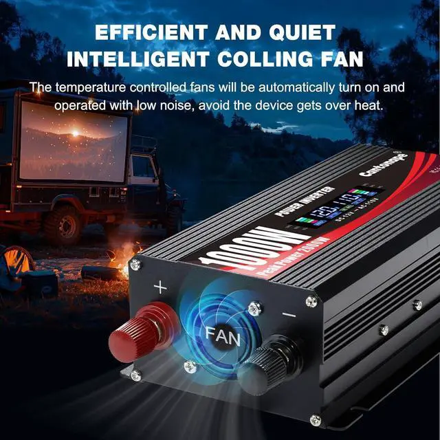 Alt view image 6 of 7 - 1000W Car Power Inverter DC 12V to 110V/120V AC Converter | with LCD Display 2 AC Outlets, 3.0A USB and Type-C Car Inverter for RV Camping Laptop Truck Vehicle