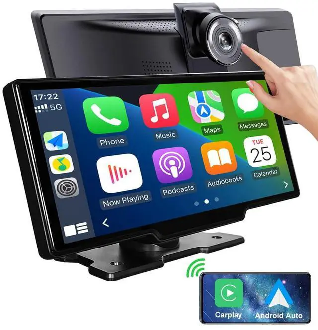 Main image of 9.3" Portable Car Radio with Dashcam, Wireless Dash Mount, Apple CarPlay & Android Auto, Touch Screen Display, Bluetooth Stereo, Mirror Link, FM, GPS Navigation