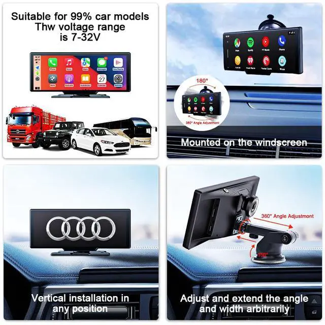 Alt view image 5 of 7 - 9.3" Portable Car Radio with Dashcam, Wireless Dash Mount, Apple CarPlay & Android Auto, Touch Screen Display, Bluetooth Stereo, Mirror Link, FM, GPS Navigation