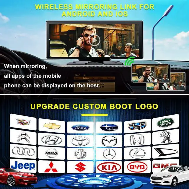 Alt view image 4 of 7 - 9.3" Portable Car Radio with Dashcam, Wireless Dash Mount, Apple CarPlay & Android Auto, Touch Screen Display, Bluetooth Stereo, Mirror Link, FM, GPS Navigation