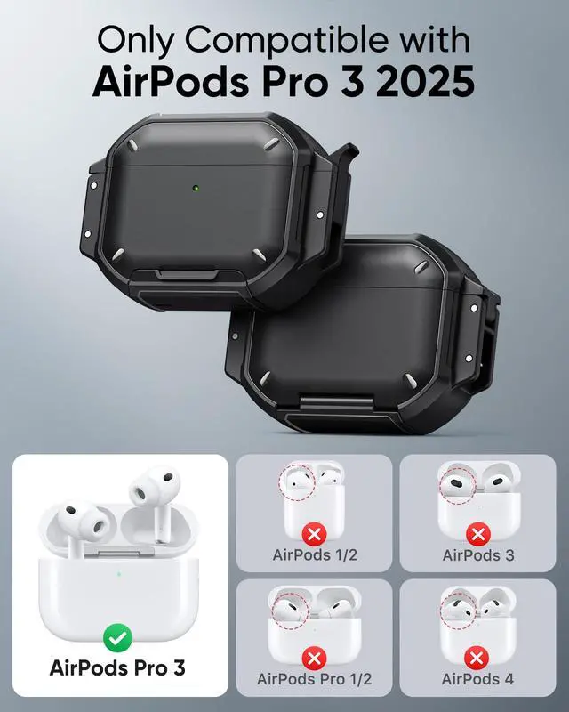 Alt view image 6 of 7 - for AirPods Pro 3 Case Cover with Lock, Waterproof, Black | Secure Lock, IP68 Waterproof, MilitaryGrade Shockproof, Keychain, Phone Stand, Cleaner Kit