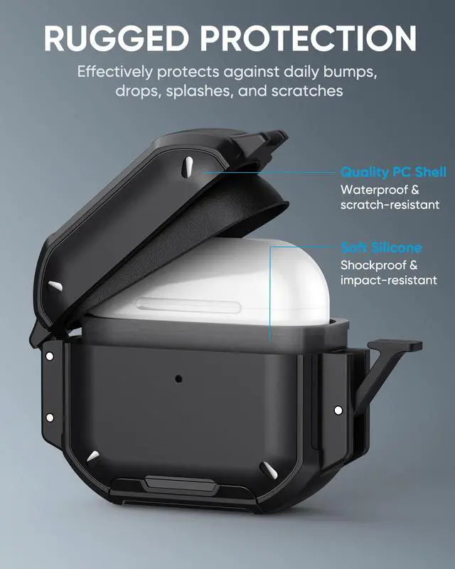 Alt view image 7 of 7 - for AirPods Pro 3 Case Cover with Lock, Waterproof, Black | Secure Lock, IP68 Waterproof, MilitaryGrade Shockproof, Keychain, Phone Stand, Cleaner Kit