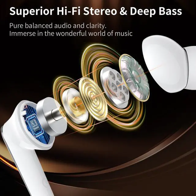 Alt view image 3 of 7 - N-Lite 203 AirLinks Wireless Earbuds, Bluetooth 5.3 Headphones HiFi Stereo, Wireless Earphones with HD Clear Call, 30H Playback, Touch Control, Type-C Charging, IPX6 Waterproof in-Ear Earbuds