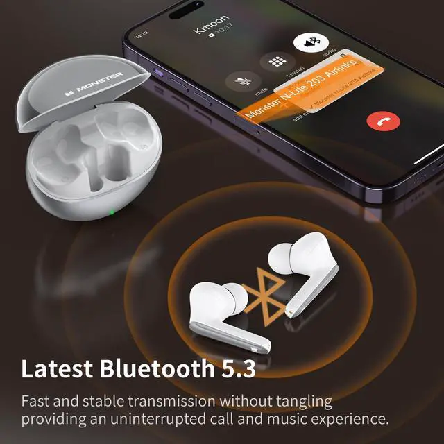 Alt view image 4 of 7 - N-Lite 203 AirLinks Wireless Earbuds, Bluetooth 5.3 Headphones HiFi Stereo, Wireless Earphones with HD Clear Call, 30H Playback, Touch Control, Type-C Charging, IPX6 Waterproof in-Ear Earbuds