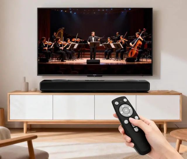 Alt view image 3 of 7 - 100W Sound Bar for Smart TV, 2.2 ch Soundbar with Bluetooth 5.3/ARC/Opt/AUX Connect, Surround Sound System for TV with 4 Speakers, Home Audio Surround Sound System for TV PC Projector