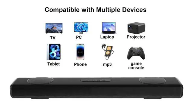 Alt view image 5 of 7 - 100W Sound Bar for Smart TV, 2.2 ch Soundbar with Bluetooth 5.3/ARC/Opt/AUX Connect, Surround Sound System for TV with 4 Speakers, Home Audio Surround Sound System for TV PC Projector