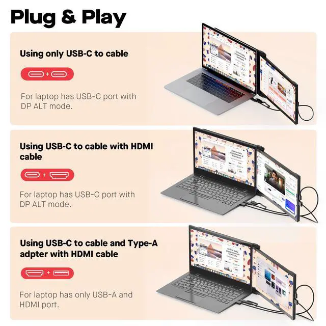 Alt view image 4 of 7 - Mobile Pixels New Duex Max DS 14.1'' FHD 1080p Laptop Screen Extender | USB Type-C/HDMI Ports, Portable Monitor for 14'' to 17 Inch Laptops, Coatible with macOS/Windows/Apple/Android/Switch
