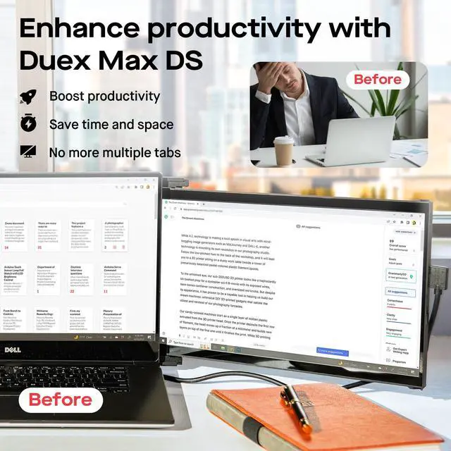 Alt view image 5 of 7 - Mobile Pixels New Duex Max DS 14.1'' FHD 1080p Laptop Screen Extender | USB Type-C/HDMI Ports, Portable Monitor for 14'' to 17 Inch Laptops, Coatible with macOS/Windows/Apple/Android/Switch