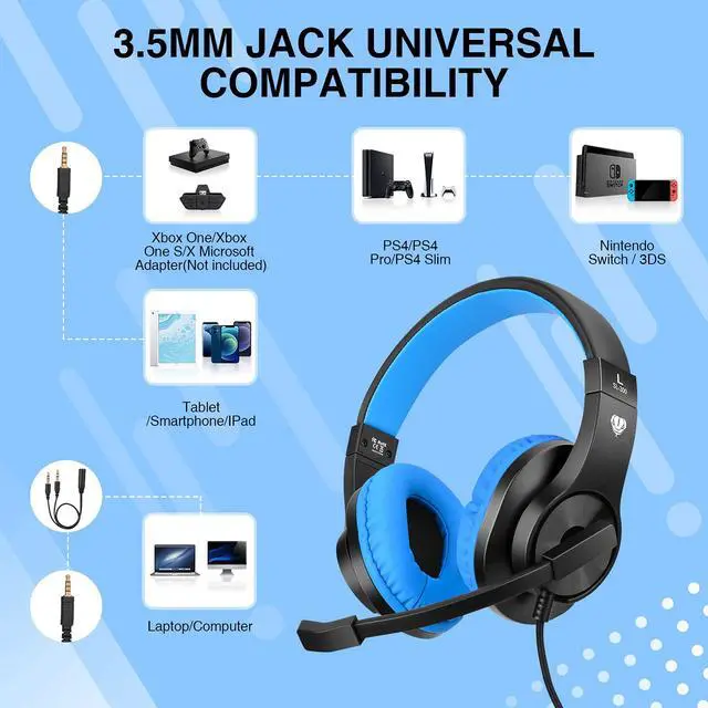 Alt view image 5 of 6 - Kids Headphones, Over-Ear Girls Boys Gaming Headphones with Microphone and Volume Control for Kids Teens Online School, TravelBlue