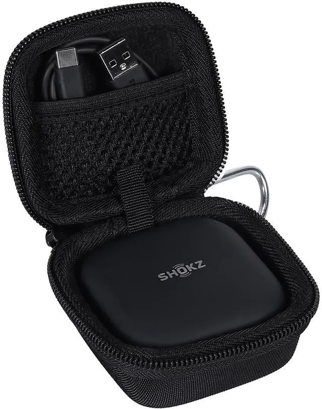 Main image of Hard Case for SHOKZ OpenFit 2+/2/Air Open-Ear Headphones, Black | Mesh Accessory Pocket, Elastic Retaining Strap, Carabiner Clip, Sealed Zipper, Compact Portable Storage
