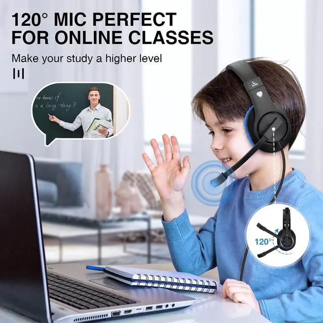 Alt view image 4 of 6 - Kids Headphones, Over-Ear Girls Boys Gaming Headphones with Microphone and Volume Control for Kids Teens Online School, TravelBlue
