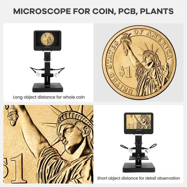 Alt view image 5 of 7 - AD246S-P HDMI Digital Microscope with 7'' Screen, 4000x 3 Lens | 2160P UHD Video Record, Coin Microscope for Error Coins, Biological Microscope Kit for Adults and Kids, Prepred Slides