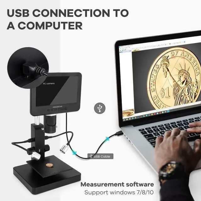 Alt view image 7 of 7 - AD246S-P HDMI Digital Microscope with 7'' Screen, 4000x 3 Lens | 2160P UHD Video Record, Coin Microscope for Error Coins, Biological Microscope Kit for Adults and Kids, Prepred Slides