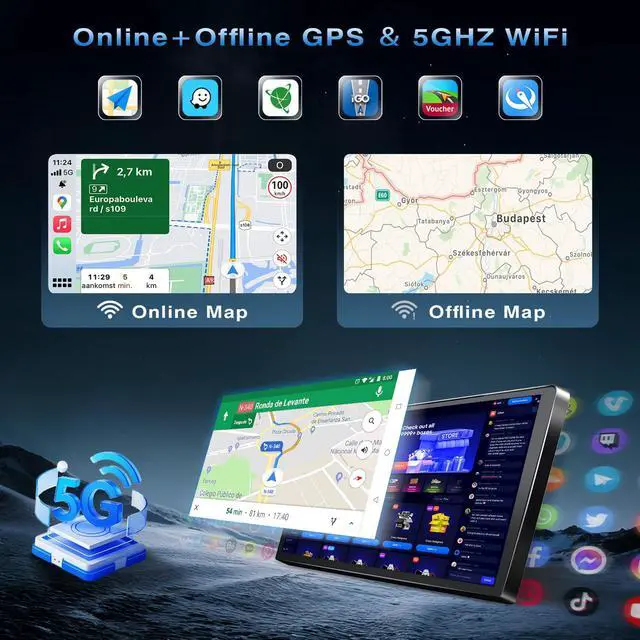 Alt view image 4 of 7 - Android Car Stereo for Kia Rio 2011-2014 Wireless CarPlay Android Auto | 9 Inch HD Touch Screen with 4+64GB storage, Rio Radio with 5Ghz WiFi GPS Bluetooth FM/RDS 32EQ SWC Backup Camera MIC