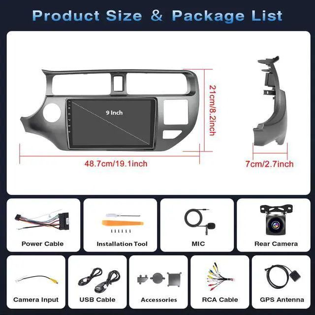 Alt view image 7 of 7 - Android Car Stereo for Kia Rio 2011-2014 Wireless CarPlay Android Auto | 9 Inch HD Touch Screen with 4+64GB storage, Rio Radio with 5Ghz WiFi GPS Bluetooth FM/RDS 32EQ SWC Backup Camera MIC
