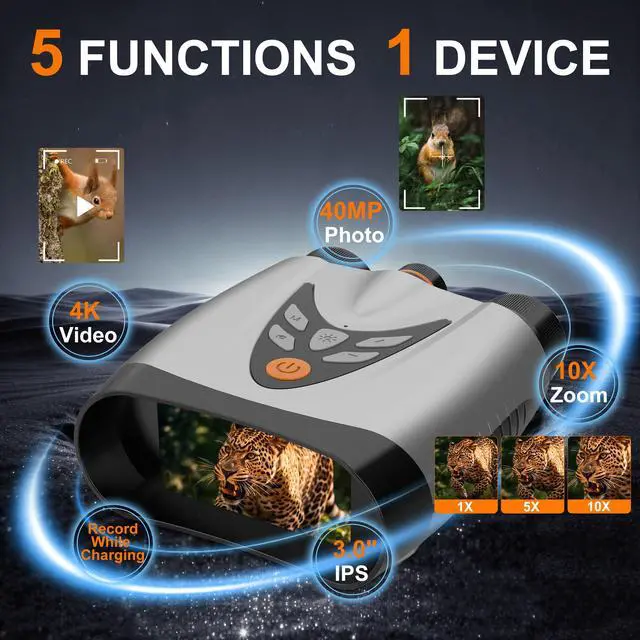 Alt view image 4 of 6 - Night Vision Goggles Binoculars Gift for Men Dad Husband | 4K IR, 10X Zoom, 3.0" HD Screen, 3000mAh Battery, Day&Night Use, Wildlife/Camp, Unique Tech Gift,Bday/Xmas/FatherDay
