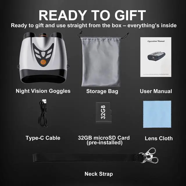 Alt view image 6 of 6 - Night Vision Goggles Binoculars Gift for Men Dad Husband | 4K IR, 10X Zoom, 3.0" HD Screen, 3000mAh Battery, Day&Night Use, Wildlife/Camp, Unique Tech Gift,Bday/Xmas/FatherDay