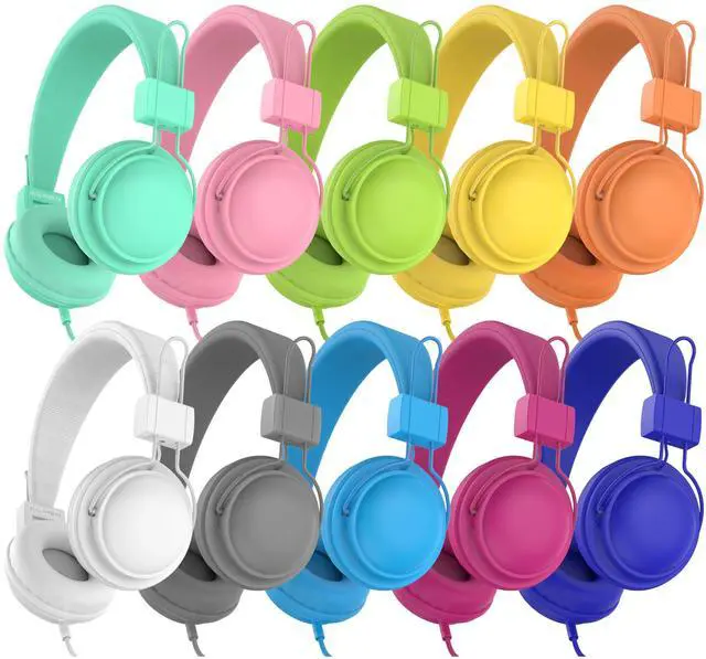 Main image of Classroom Headphones 10 Pack with Microphone & Shareport,Multicolor | K-12 Classroom use, Comfortable, 85dB Volume Limit, Shareable & Foldable, 3.5mm Jack, For Chromebook & Online Learning